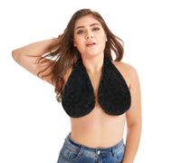 Bpoeee Women's Comfortable Soft Sport Towel Bra, Absorb Water Sweat, Halter Neck, V-Neck, High Support, F-H, Black