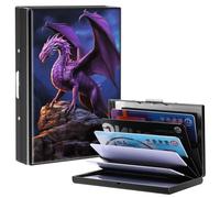 BPQOJB Business Card Holder Metal Rfid Card Holder Unique Pattern Style Design Credit Card Wallet With 6 Card Slots Black Credit Card Holder for Women Men, Cute Purple Dragon, 3.74 x 2.56 x 0.5 inch