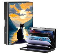 BPQOJB Business Card Holder Metal Rfid Card Holder Unique Pattern Style Design Credit Card Wallet With 6 Card Slots Black Credit Card Holder for Women Men, Cat in the Sunset, 3.74 x 2.56 x 0.5 inch