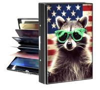 BPQOJB Business Card Holder Metal Rfid Card Holder Unique Pattern Style Design Credit Card Wallet With 6 Card Slots Black Credit Card Holder for Women Men, American Flag Bear, 3.74 x 2.56 x 0.5 inch