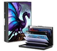 BPQOJB Business Card Holder Metal Rfid Card Holder Unique Pattern Style Design Credit Card Wallet With 6 Card Slots Black Credit Card Holder for Women Men, Purple Dragon, 3.74 x 2.56 x 0.5 inch