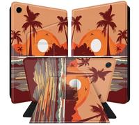 BPQOJB Case for Samsung Galaxy Tab A9 Case 360 Degree Rotating Stand Black PU Leather Smart Cover with Auto Wake/Sleep Tablet Cover for Samsung Galaxy Tab A9 8.7 inch 2023 - Beach Coast Sea Palm Trees