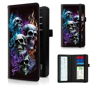 BPQOJB Checkbook Cover for Men and Women Personal Checkbook PU Leather Check Book Credit Card Holder Wallet with RFID Protection & Built-in Pen Holder for Duplicate Checks, Fire Skulls