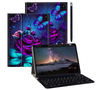 BPQOJB for Galaxy Tab A9 Plus Case with Detachable Wireless Keyboard & 360 Degree Rotating Stand Protect Cover Tablet Case for Samsung Galaxy Tab A9 Plus 11 inch 2023 - Purple Rose and Blue Butterfly
