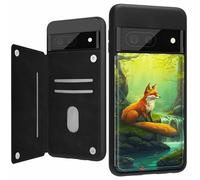 BPQOJB for Google Pixel 7 Case Wallet Cover with Card Holder PU Leather Magnetic Buckles Kickstand Cover Shock Proof Protection Phone Case for Google Pixel 7 6.3 inch - Green Forest Red Fox