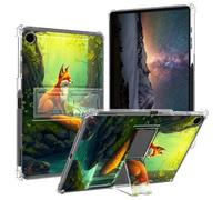 BPQOJB for iPad 9th Generation Case for iPad 8/7th Generation Case with Kickstand and Pen Holder Transparent Protective Cover Clear Tablet Cover for iPad 10.2 inch - Green Forest Red Fox