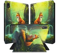 BPQOJB for iPad Air 11 inch Case 2024 M2 6th Generation with 360 Degree Rotating PU Leather Smart Cover with Auto Wake/Sleep Tablet Case for iPad Air 11 inch 2024 - Green Forest Red Fox