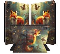 BPQOJB for iPad Air 13 inch Case 2024 M2 with 360 Degree Rotating PU Leather Smart Cover with Auto Wake/Sleep Tablet Case for iPad Air 13 inch 2024 - Fox Butterflies in The Forest
