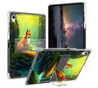 BPQOJB for iPad Air 5th/4th Generation Case 2022/2020 with Kickstand and Pen Holder Transparent Protective Cover Clear Tablet Case for iPad Air 5/4th Gen 10.9 inch - Green Forest Red Fox