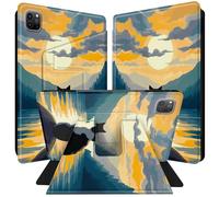 BPQOJB for iPad Air 5th Generation Case for iPad Air 4th Generation Case for iPad Pro 11 inch Cover 4th/3rd Gen 360 Degree Rotating PU Leather Smart Cover with Auto Wake/Sleep - Cat in The Sunset