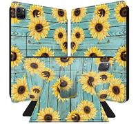BPQOJB for iPad Air 5th Generation Case for iPad Air 4th Generation Case for iPad Pro 11 inch Cover 4th/3rd Gen 360 Degree Rotating PU Leather Smart Cover with Auto Wake/Sleep - Sunflower on The Wood