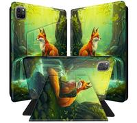 BPQOJB for iPad Air 5th Generation Case for iPad Air 4th Generation Case for iPad Pro 11 inch Cover 4th/3rd Gen 360 Degree Rotating PU Leather Smart Cover with Auto Wake/Sleep - Green Forest Red Fox