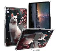 BPQOJB for iPad Mini 6th Generation Case 2021 with Kickstand and Pen Holder Transparent Protective Cover Clear Tablet Case for iPad Mini 6 8.7 inch - Cherry Blossom Tree White Cat