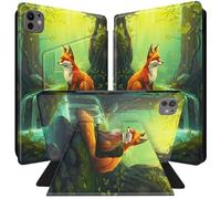 BPQOJB for iPad Pro 11 inch Case 2024 M4 5th Generation with 360 Degree Rotating PU Leather Smart Cover with Auto Wake/Sleep Tablet Case for iPad Pro 11 inch 2024 - Green Forest Red Fox