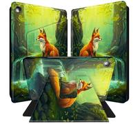 BPQOJB for Kindle Fire HD 8 Tablet Case (8th 7th 6th Generation, 2018 2017 2016 Release) 360 Degree Rotating PU Leather Smart Cover with Auto Wake/Sleep - Green Forest Red Fox