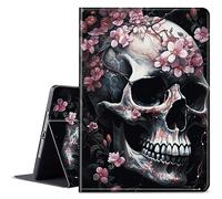 BPQOJB for Microsoft Surface GO 3 Case/Surface GO 2 Case with Adjustable Stand & Auto Wake/Sleep PU Leather Slim Smart Protect Tablet Cover for Microsoft Surface GO - Cherry Blossom Skull