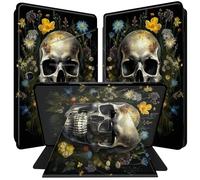 BPQOJB for Microsoft Surface Pro 8 Case 360 Degree Rotating PU Leather Smart Cover with Adjustable Stand & Auto Wake/Sleep Tablet Case for Microsoft Surface Pro 8 13 inch 2021 - Floral Flower Skull