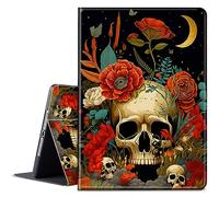 BPQOJB for Microsoft Surface Pro 9 Case with Adjustable Stand & Auto Wake/Sleep PU Leather Slim Smart Protect Cover Tablet Case for Microsoft Surface Pro 9 13 inch 2022 - Red Fowers Skull