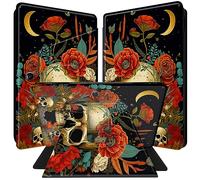 BPQOJB for Microsoft Surface Pro X Case 360 Degree Rotating PU Leather Smart Cover with Adjustable Stand & Auto Wake/Sleep Tablet Case for Microsoft Surface Pro X 13 inch 2020 - Red Fowers Skull