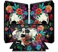 BPQOJB for Microsoft Surface Pro X Case 360 Degree Rotating PU Leather Smart Cover with Adjustable Stand & Auto Wake/Sleep Tablet Case for Microsoft Surface Pro X 13 inch 2020 - Cute Skull Flower