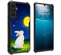 BPQOJB for Samsung Galaxy A17 5G Case with Cute Rabbit and Moon Pattern Design Soft TPU Bumper + Acrylic Back Lightweight Shock Protective Phone Case for Samsung Galaxy A17 5G 6.7 inch 2025