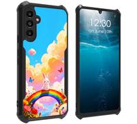 BPQOJB for Samsung Galaxy A17 5G Case with Cute Rabbit on Rainbow Pattern Design Soft TPU Bumper + Acrylic Back Lightweight Shock Protective Phone Case for Samsung Galaxy A17 5G 6.7 inch 2025