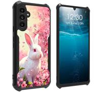 BPQOJB for Samsung Galaxy A17 5G Case with Rabbit in Cherry Blossoms Pattern Design Soft TPU Bumper + Acrylic Back Lightweight Shock Protective Phone Case for Samsung Galaxy A17 5G 6.7 inch 2025