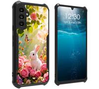 BPQOJB for Samsung Galaxy A17 5G Case with Rabbit in Rose Flowers Pattern Design Soft TPU Bumper + Acrylic Back Lightweight Shock Protective Phone Case for Samsung Galaxy A17 5G 6.7 inch 2025