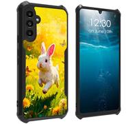 BPQOJB for Samsung Galaxy A17 5G Case with Rabbit in Yellow Flowers Pattern Design Soft TPU Bumper + Acrylic Back Lightweight Shock Protective Phone Case for Samsung Galaxy A17 5G 6.7 inch 2025