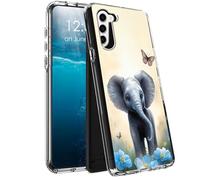 BPQOJB for Samsung Galaxy S24 Plus Case Clear Dual Layer Hard Acrylic Back + Soft TPU Case Shock Proof Protective Transparency Phone Cover for Samsung Galaxy S24 Plus 6.7 inch - Elephant and Butterfly