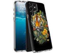 BPQOJB for Samsung Galaxy S24 Ultra Case Clear Dual Layer Hard Acrylic Back + Soft TPU Case Shock Proof Protective Transparency Phone Cover for Samsung Galaxy S24 Ultra 2024 - Flowers and Plants Tiger