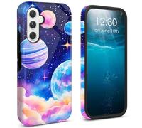 BPQOJB for Samsung Galaxy S26 Case 2026 Dual Layer Cover Hard PC + Soft TPU Black Shockproof Protective Phone Case for Samsung Galaxy S26 6.3 inch - Colorful Galaxy Planet