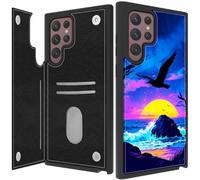 BPQOJB for Samsung Galaxy S26 Ultra Case Wallet Case with Card Holder PU Leather Magnetic Buckles Kickstand Phone Cover for Samsung Galaxy S26 Ultra 6.9 inch 2026 - Sunset Ocean Birds