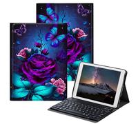 BPQOJB for Samsung Galaxy Tab A7 Lite Case with Detachable Wireless Keyboard & Adjustable Stand Protect Cover Tablet Case for Samsung Galaxy Tab A7 Lite 8.7 inch 2021 - Purple Rose and Blue Butterfly