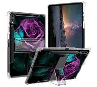 BPQOJB for Samsung S9 Ultra Case 2023 with Kickstand and Pen Holder Transparent Protective Cover Clear Tablet Case for Samsung Galaxy Tab S9 Ultra 5G 14.6 inch - Green Butterfly and Rose