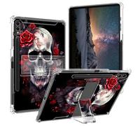 BPQOJB for Samsung S9 Ultra Case 2023 with Kickstand and Pen Holder Transparent Protective Cover Clear Tablet Case for Samsung Galaxy Tab S9 Ultra 5G 14.6 inch - Rose Flower Floral Skull