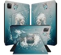 BPQOJB Smart Cover for iPad Air 5/4/Pro 11" - 360 Degree Rotating PU Leather Case with Auto Wake/Sleep - Blue Art Butterflies