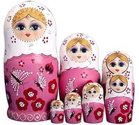Bprtcra 7 Pieces Set Flower Girl Patterns Wooden Russian Nesting Dolls Stacking Matryoshka Toy Home Decoration