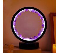 Bprtcra Amethyst Night Light, Natural Crystal Lamp, Healing Crystal Table Lamp, Three Light Modes, Adjustable Brightness, USB Port Power Supply, Premium Gift (Black Round Amethyst)