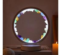Bprtcra Amethyst Night Light, Natural Crystal Lamp, Healing Crystal Table Lamp, Three Light Modes, Adjustable Brightness, USB Port Power Supply, Premium Gift (White Round Chakela)
