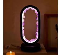 Bprtcra Amethyst Night Light, Natural Crystal Lamp, Healing Crystal Table Lamp, Three Light Modes, Adjustable Brightness, USB Port Power Supply, Premium Gift (Black Oval Amethyst)