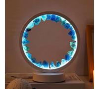 Bprtcra Amethyst Night Light, Natural Crystal Lamp, Healing Crystal Table Lamp, Three Light Modes, Adjustable Brightness, USB Port Power Supply, Premium Gift (White Round Blue Fluorite)