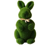 Bprtcra Green Easter Moss Rabbit Statu, Furry Flocked Bunny Garden Decorations Grass Artificial Easter Figurine Ornament for Home Garden Yard Office Desktop Decoration,8CM