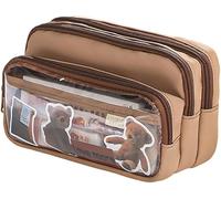 Bprtcra Large Capacity School Pencil Case with 3 Compartments Pencil Bag Office Makeup Bag Canvas Pencil Case with Zip for Girls and Girls, coffee, Youth Style