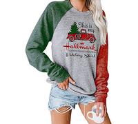 Bprtcra This is My Christmas Movie Watching Shirt, Christmas Print Long Sleeve T Shirt Red Truck Christmas Tree Sweatshirt Casual Tops Shirt for Women (Gray, S)