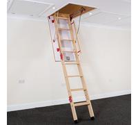 BPS® Grand Wooden Loft Ladder | Extra Large Treads | Double Spring Assisted | Massive 200kg Weight Rating | EN14975 Certified | 1280mm x 700mm Floor to Ceiling Heights up to 2.8m