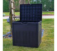BPS Access Solutions Bps Deluxe 126L Outdoor Storage Box - Small Garden Furniture Storage - Black Wood Panel Effect - Fade Free Weather Resistant