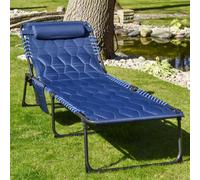 BPS Access Solutions Bps Deluxe Padded Sun Lounger - Blue & Black - Set Of 1 - Heavy Duty - Reclining & Folding Outdoor Garden Sun Lounger