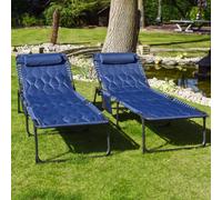 BPS Access Solutions Bps Deluxe Padded Sun Lounger - Blue & Black - Set Of 2 - Heavy Duty - Reclining & Folding Outdoor Garden Sun Lounger