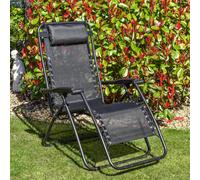 BPS Access Solutions Bps Deluxe Zero Gravity Chair - Black - Set Of 1 - Heavy Duty - Reclining & Folding Garden Sunlounger